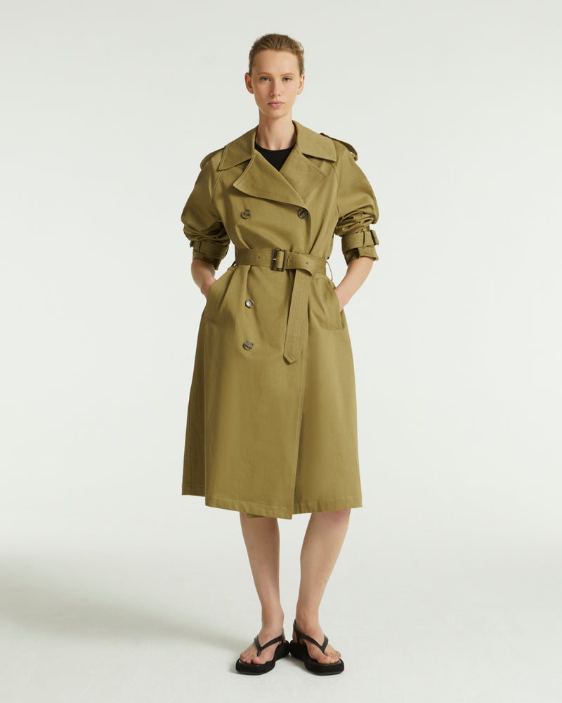 Cotton gabardine trench coat - khaki