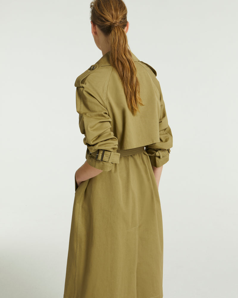 Cotton gabardine trench coat - khaki