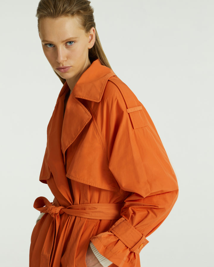 Technical fabric trench coat - orange