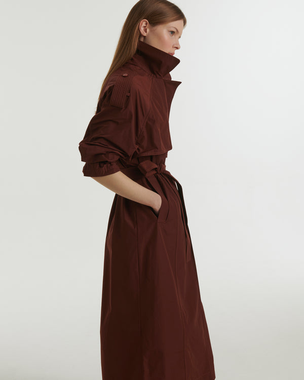 Technical fabric trench coat - burgundy