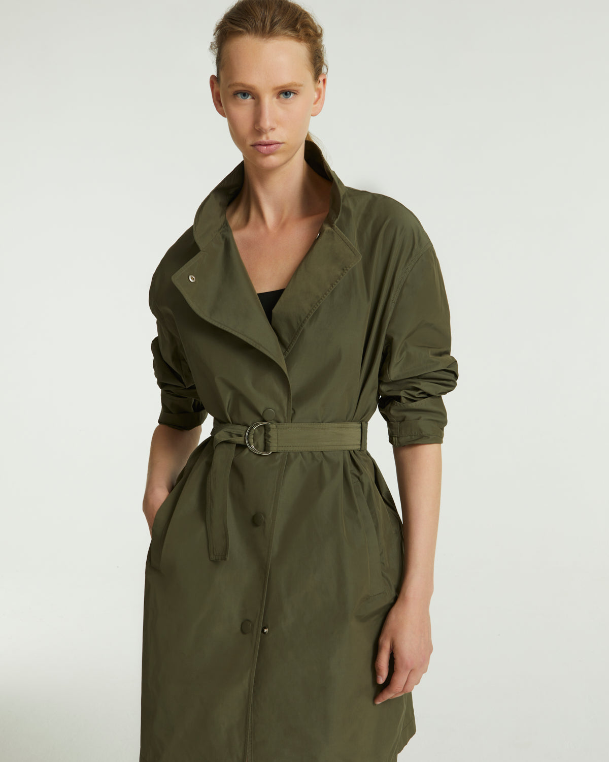 Oversized coat in technical fabric - green