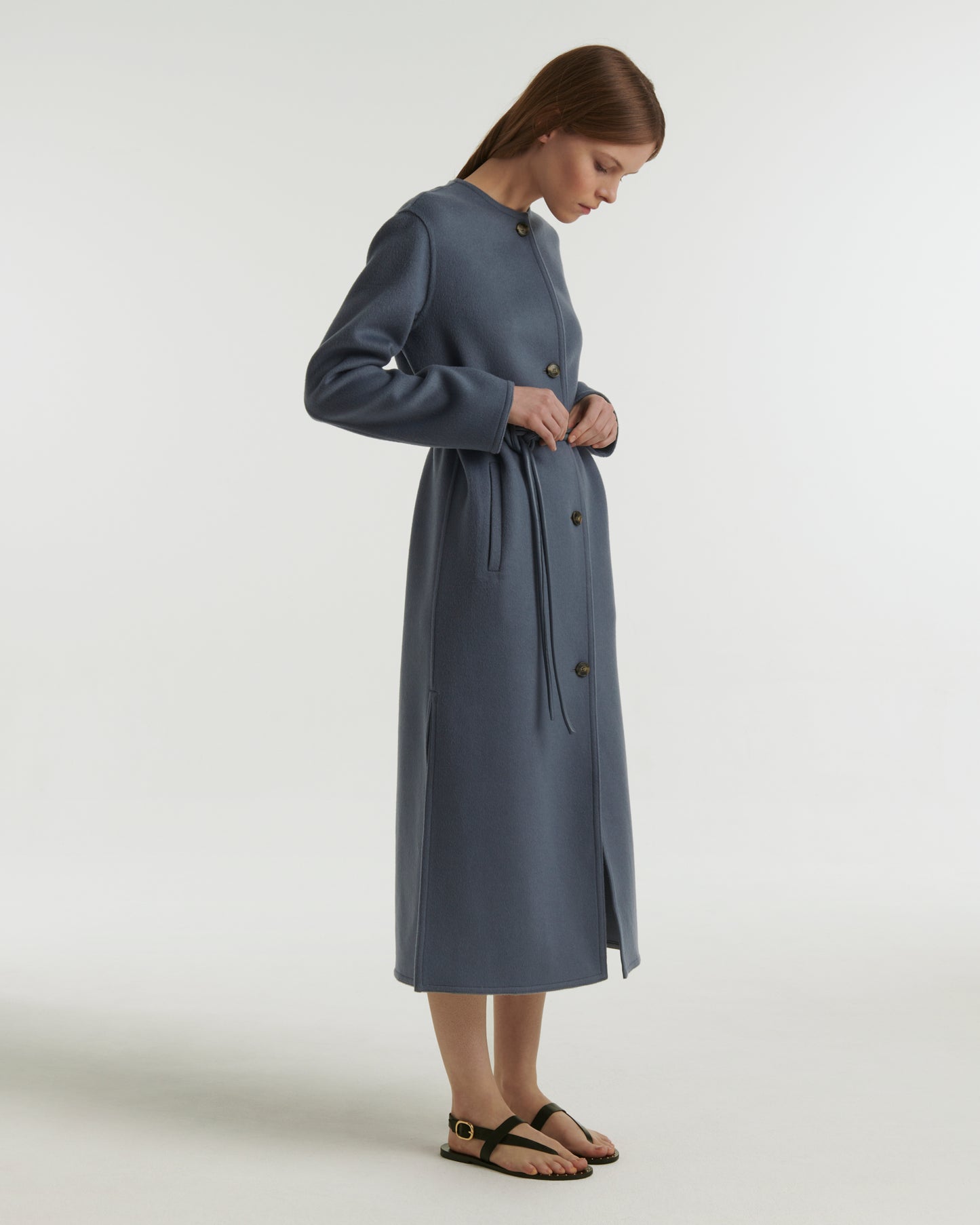 Long double-sided cashmere coat - blue