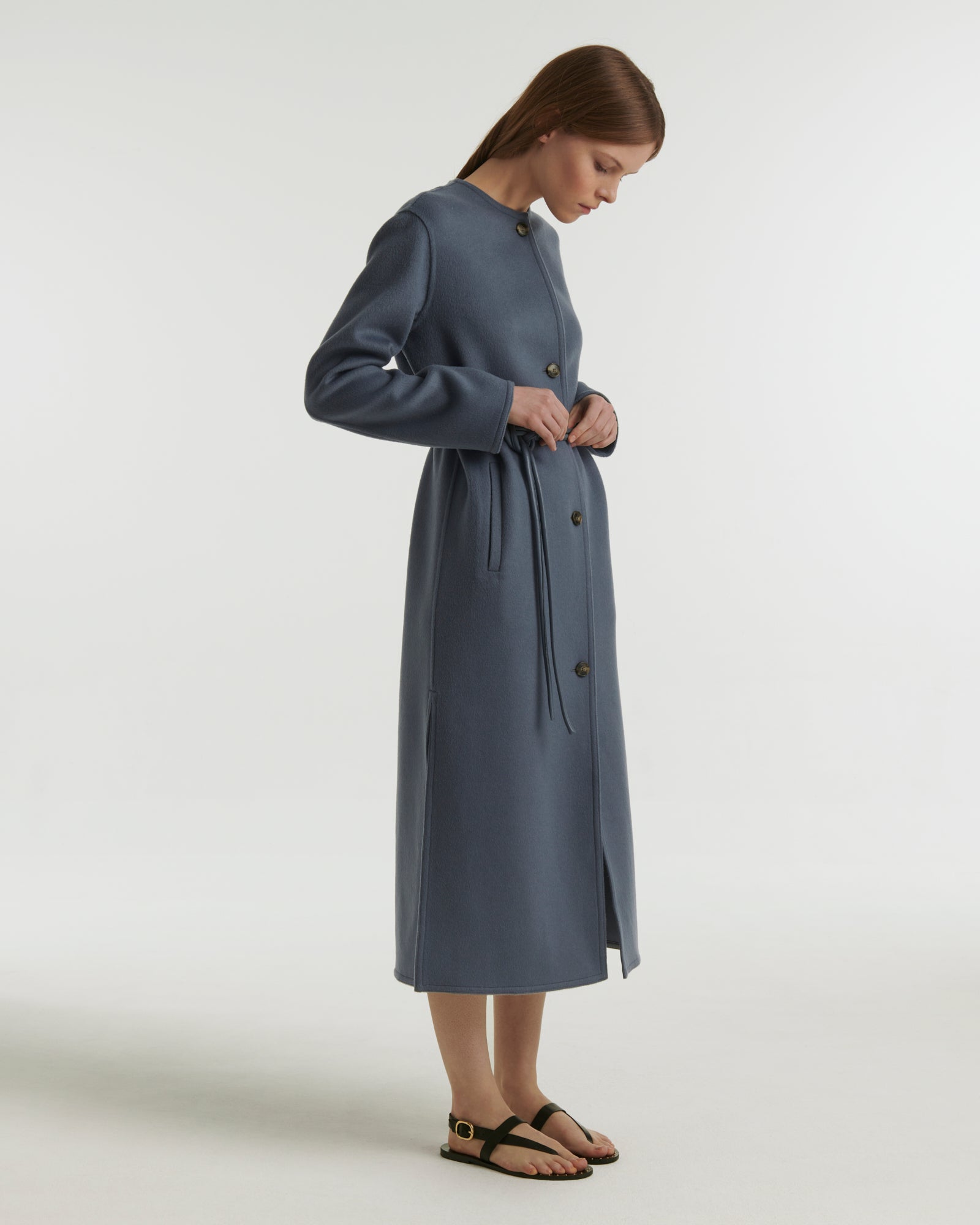 Long double-sided cashmere coat - blue