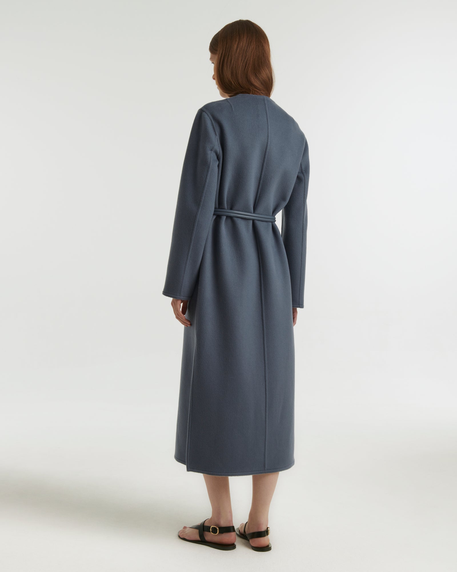 Long double-sided cashmere coat - blue