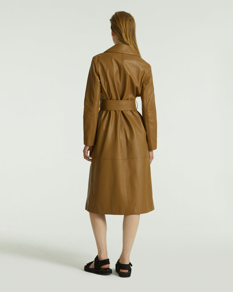 Long leather trench coat - khaki