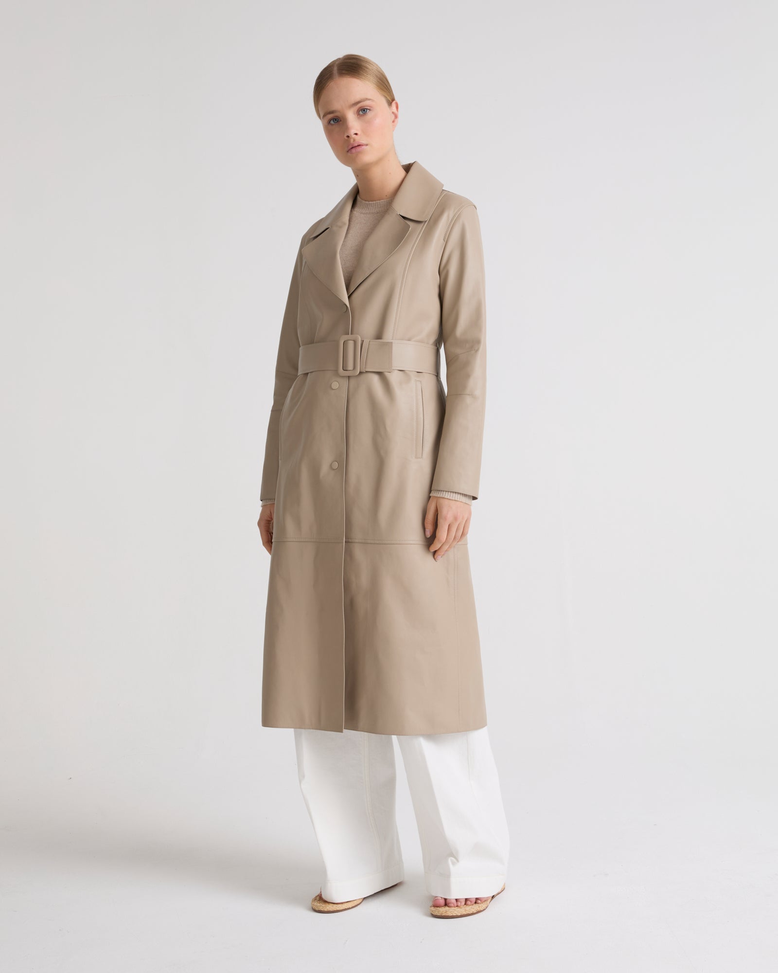 Long leather trench coat - Beige - Yves Salomon