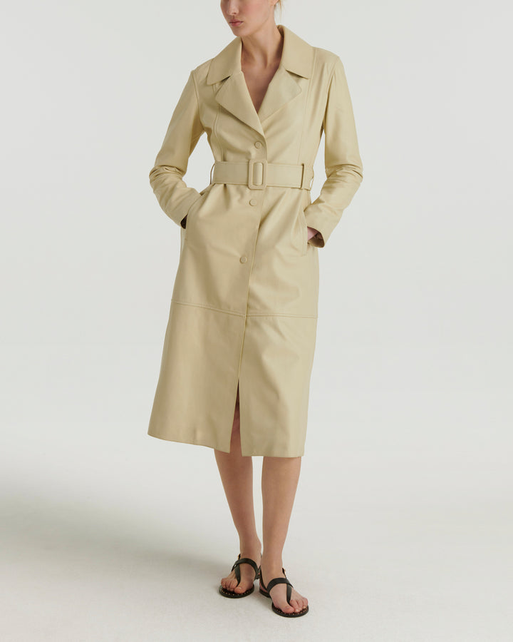 Long lamb leather trench coat