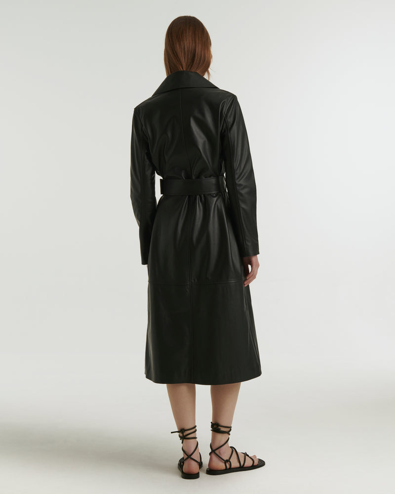 Long leather trench coat - black