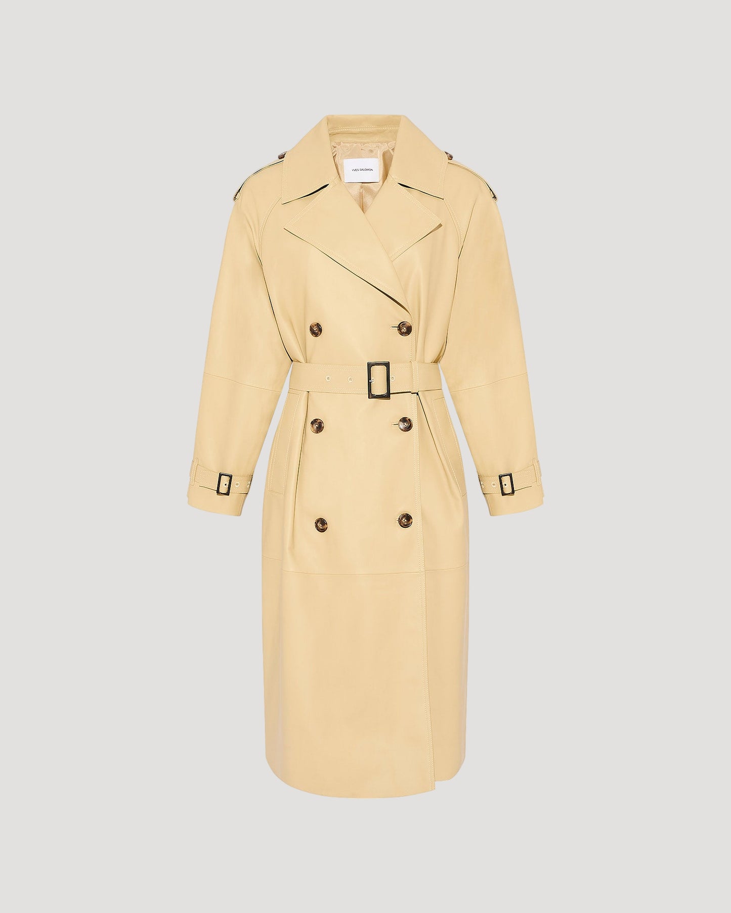 Trench long ceinturé en cuir d'agneau