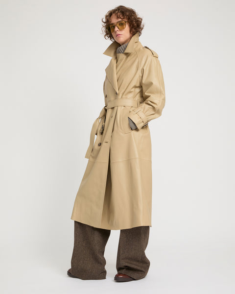 00’s Belted long coat Long belted trench coat in lamb leather – Yves Salomon