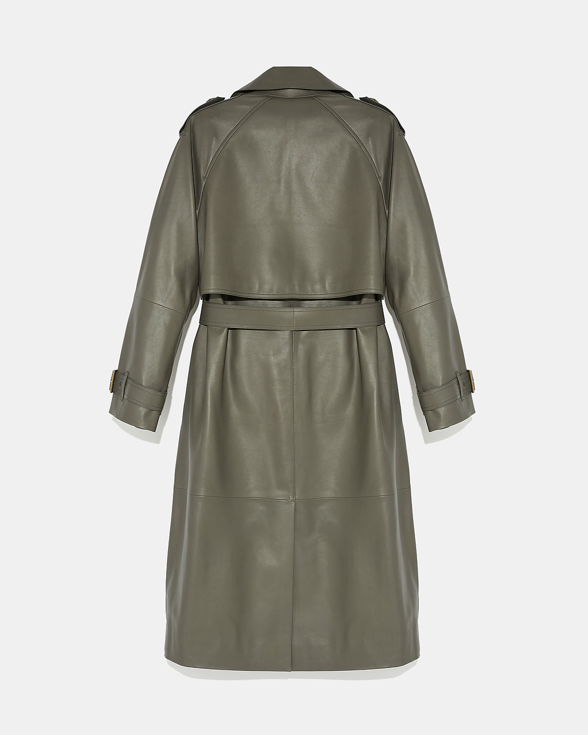 Long belted trench coat in lamb leather Grey Yves Salomon