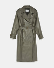 Trench long ceinturé en cuir d'agneau