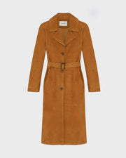 Trench ceinturé en cuir d'agneau velours double face