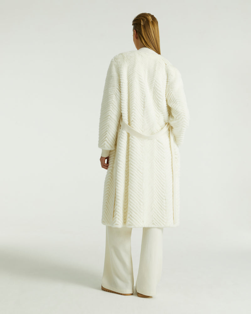 Merino knit and mink long cardigan - white
