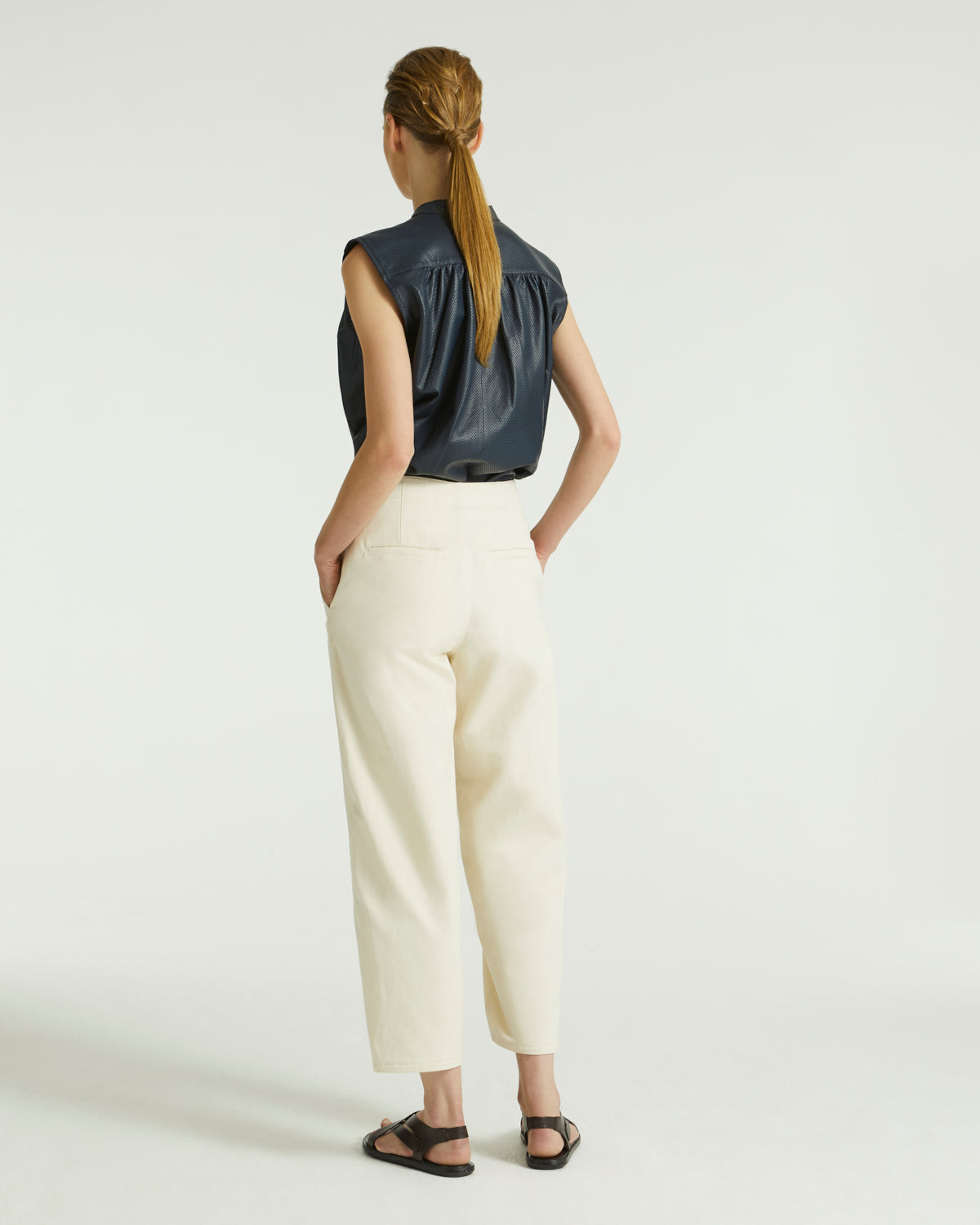 Pleated trousers in cotton-linen fabric-Yves Salomon