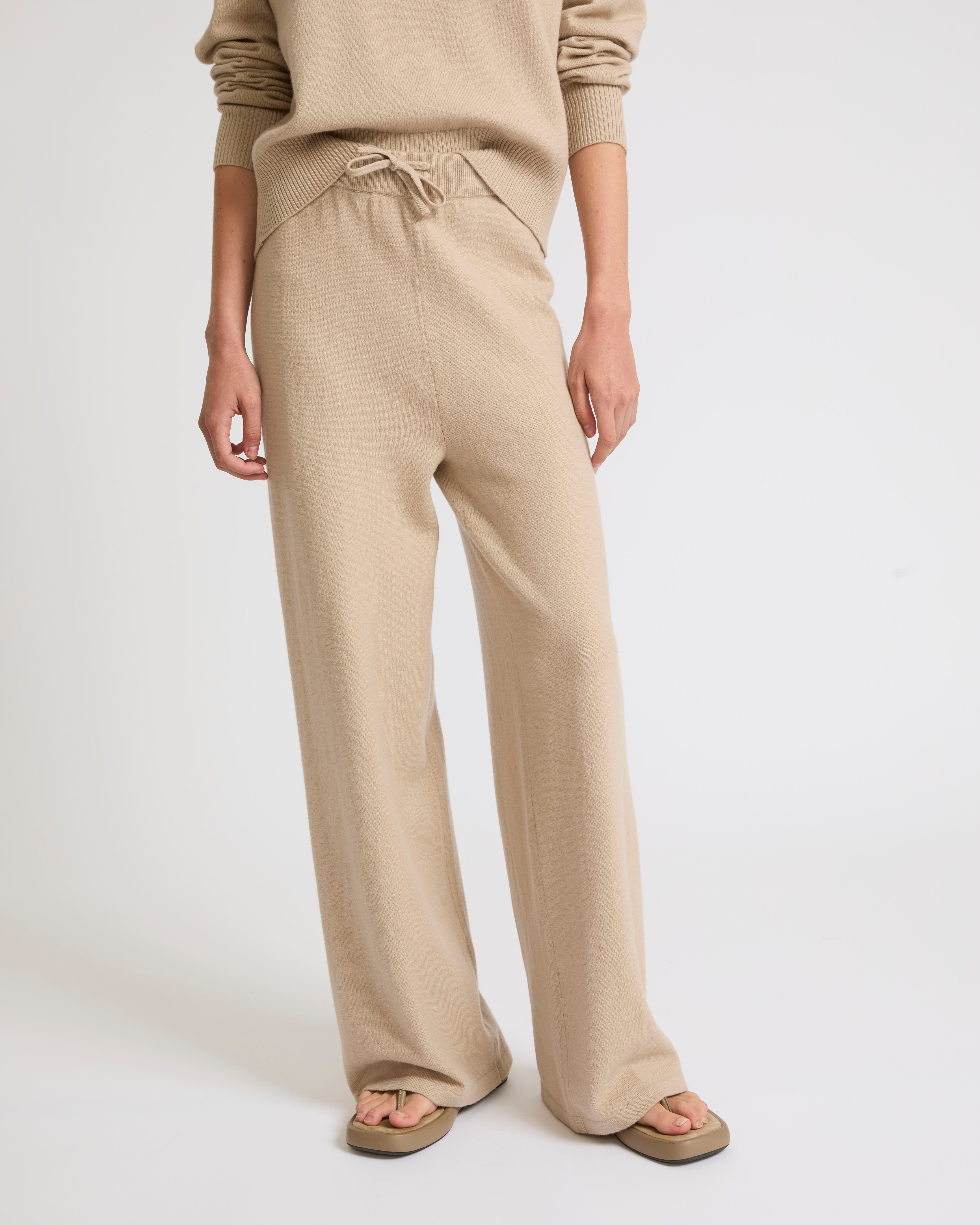 Merino knit wide leg trousers - Beige - Yves Salomon - Women