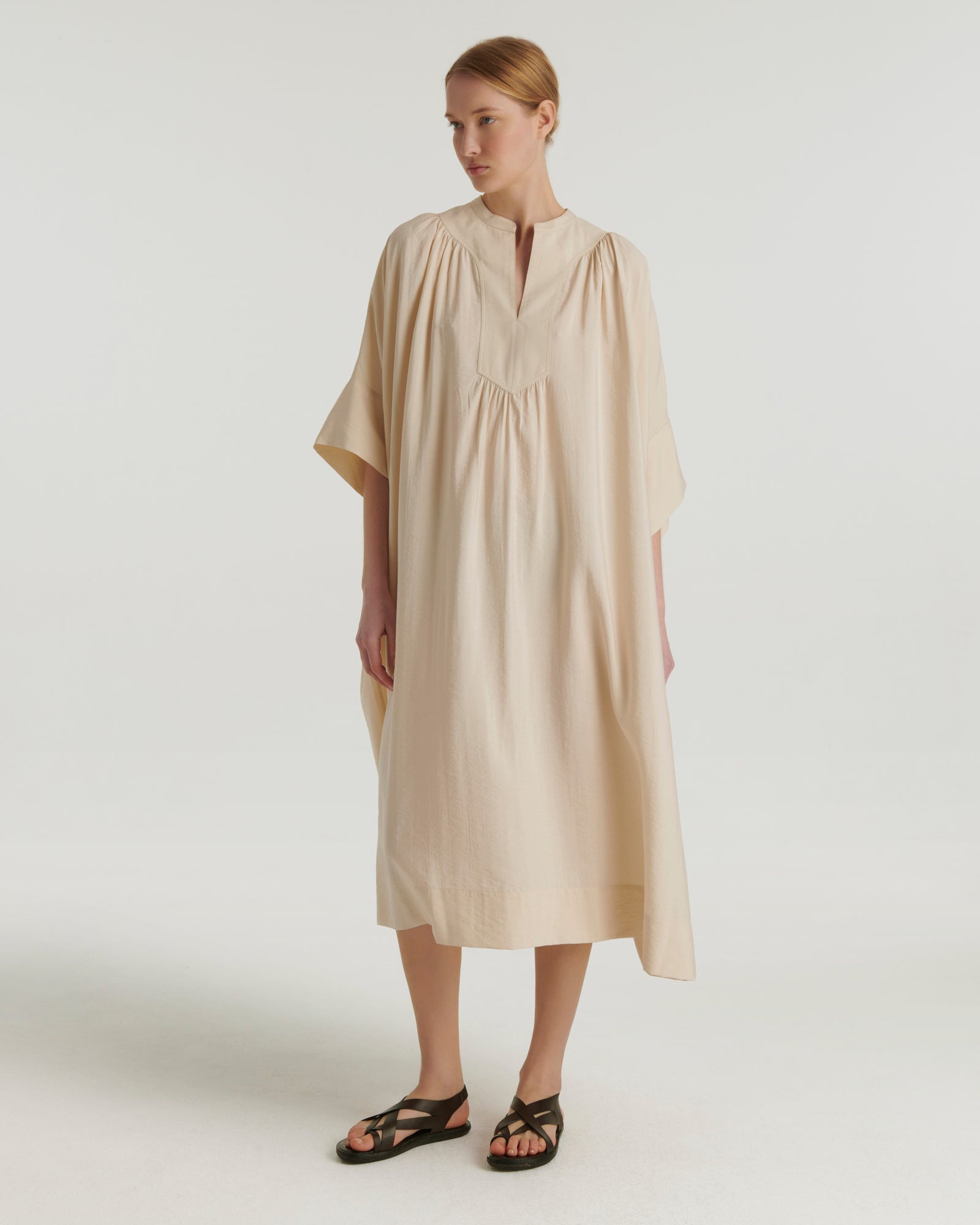 Silk seersucker dress - beige