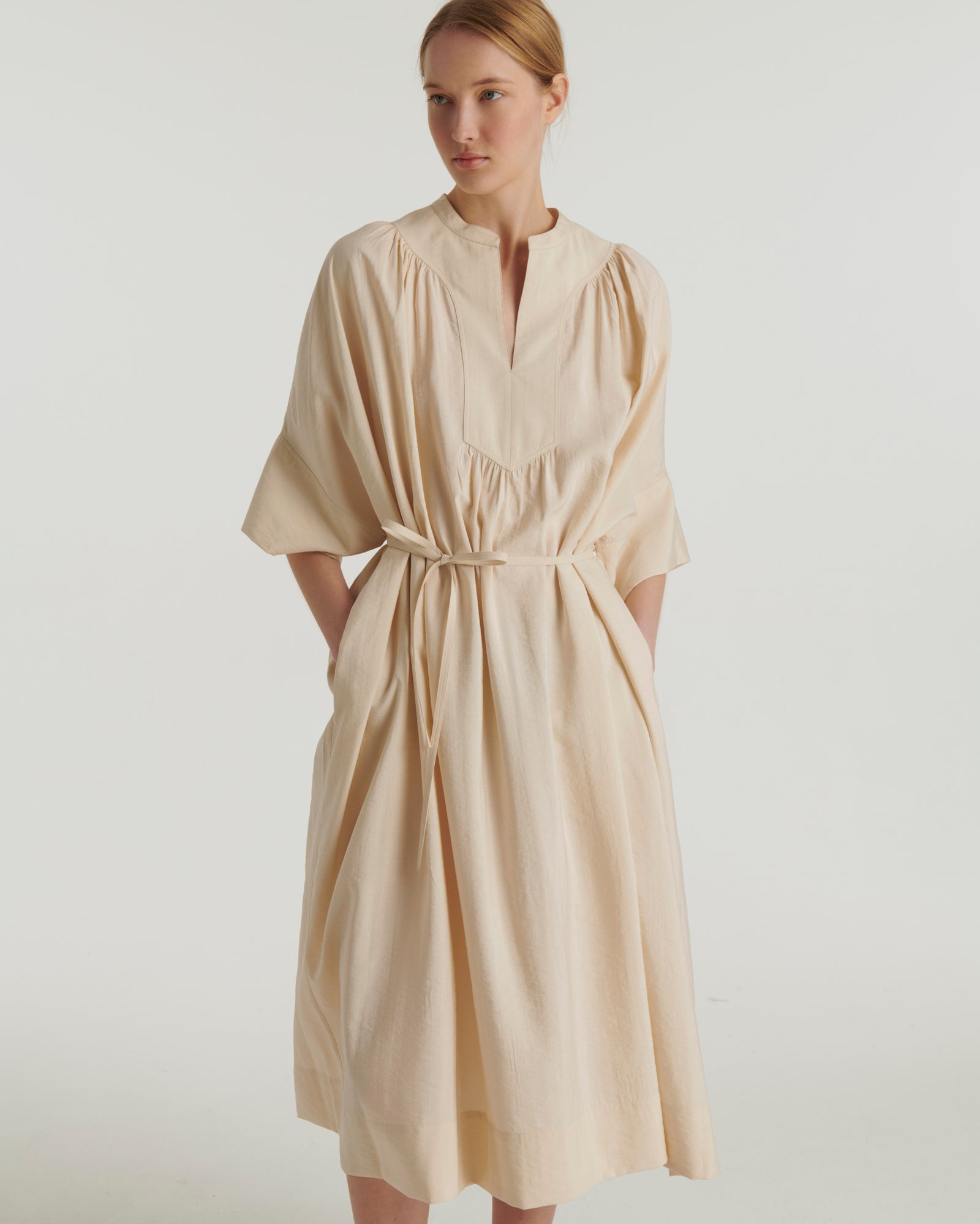 Silk seersucker dress - beige