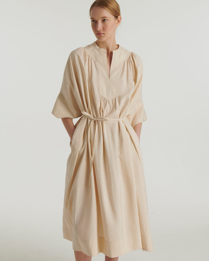 Silk seersucker dress - beige