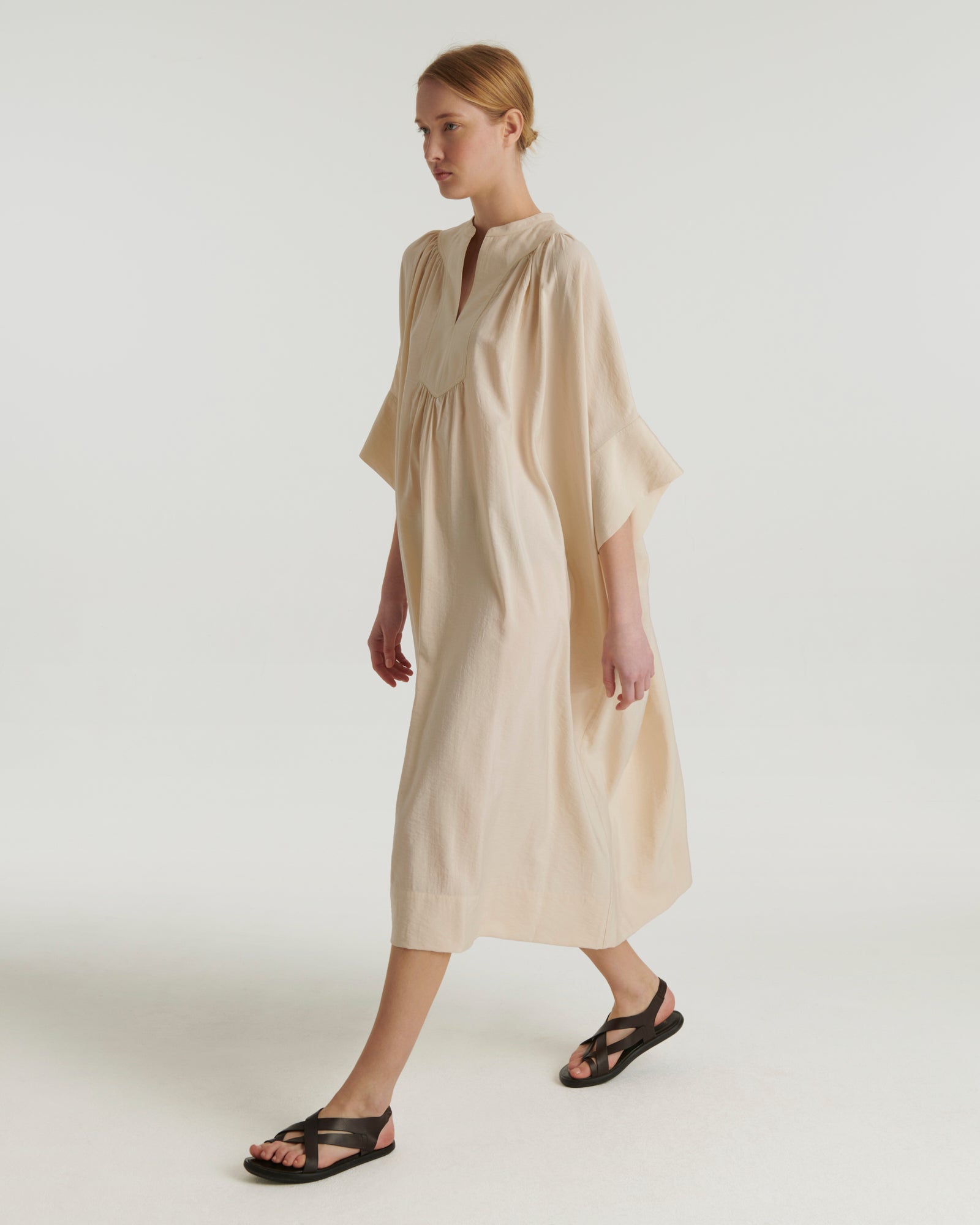 Silk seersucker dress - beige