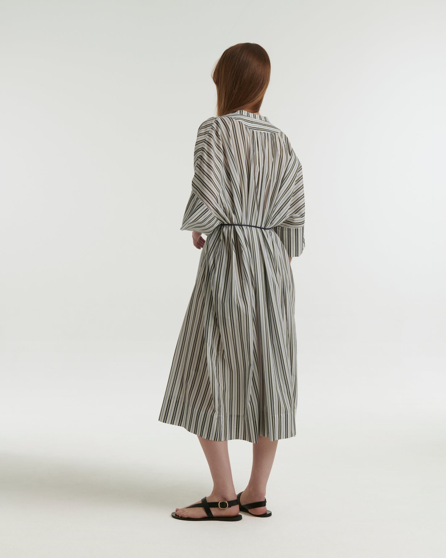 Striped cotton poplin dress - white/khaki/blue stripes