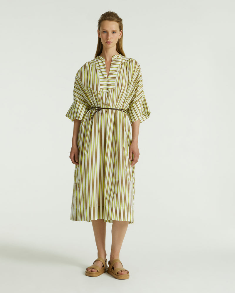 Striped cotton poplin dress - white/yellow/brown stripes
