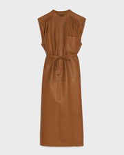 Robe-chemise sans manches en cuir d'agneau