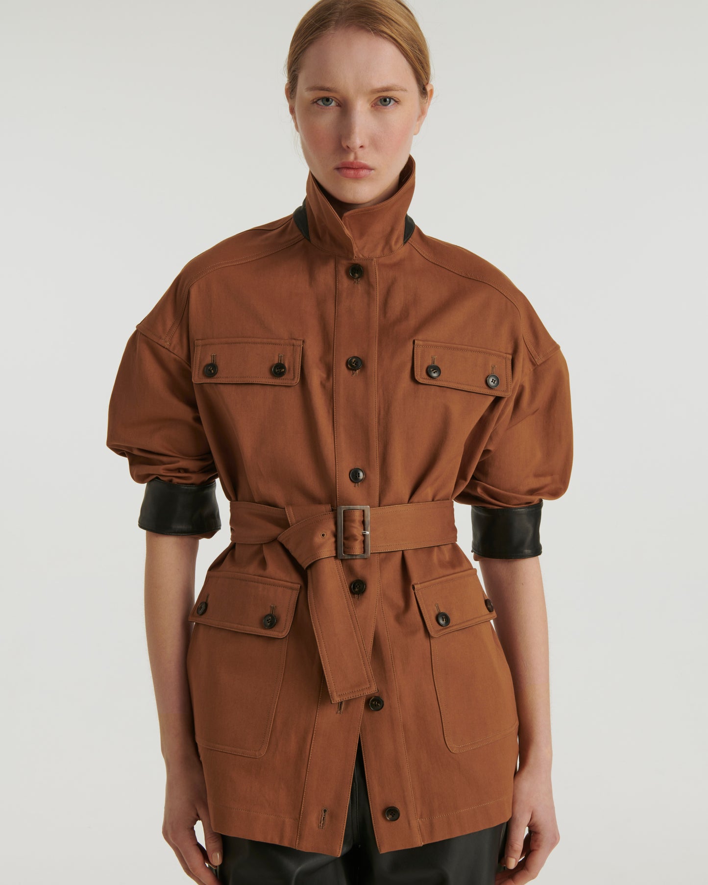 Cotton gabardine safari jacket - brown