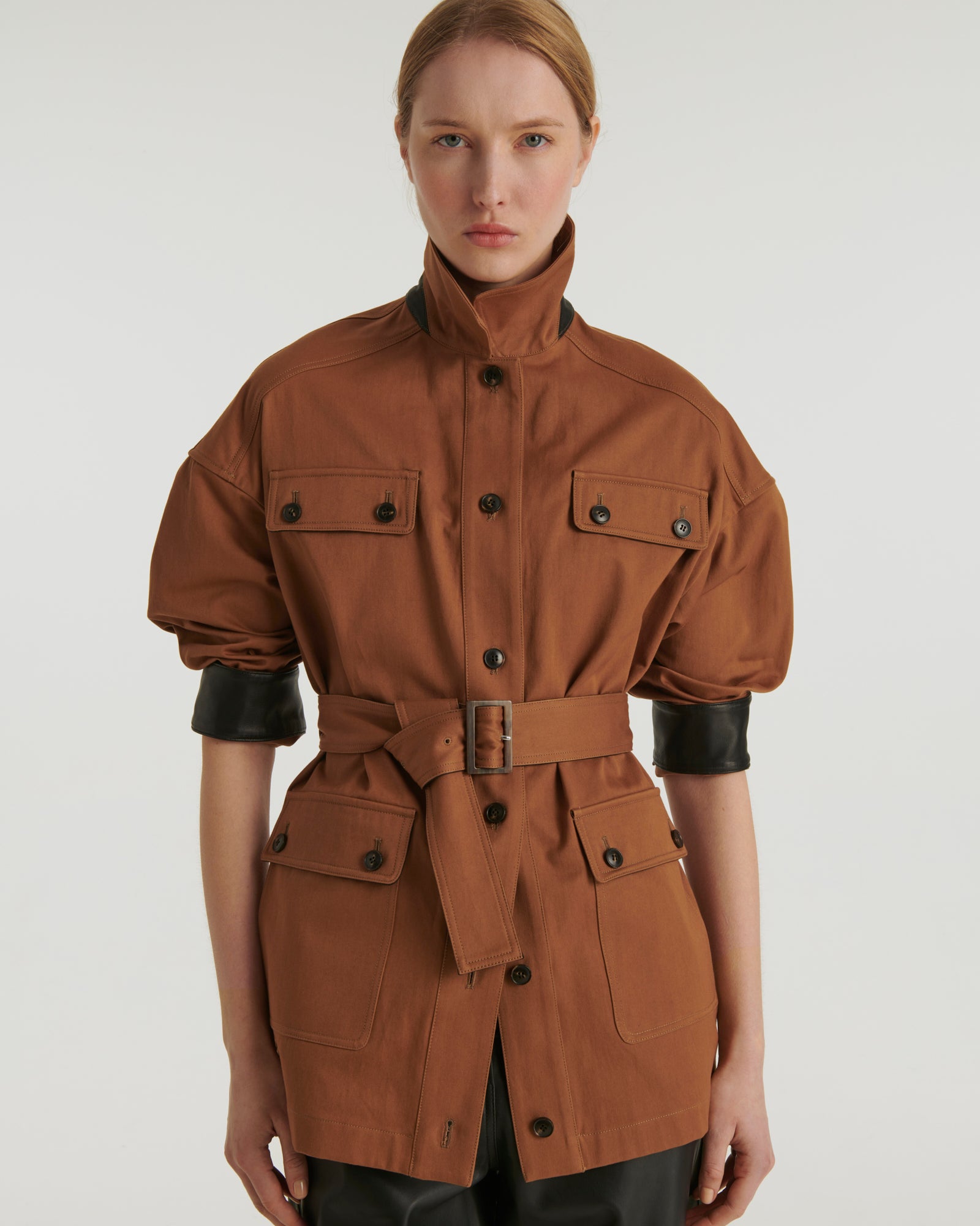 Cotton gabardine safari jacket - brown