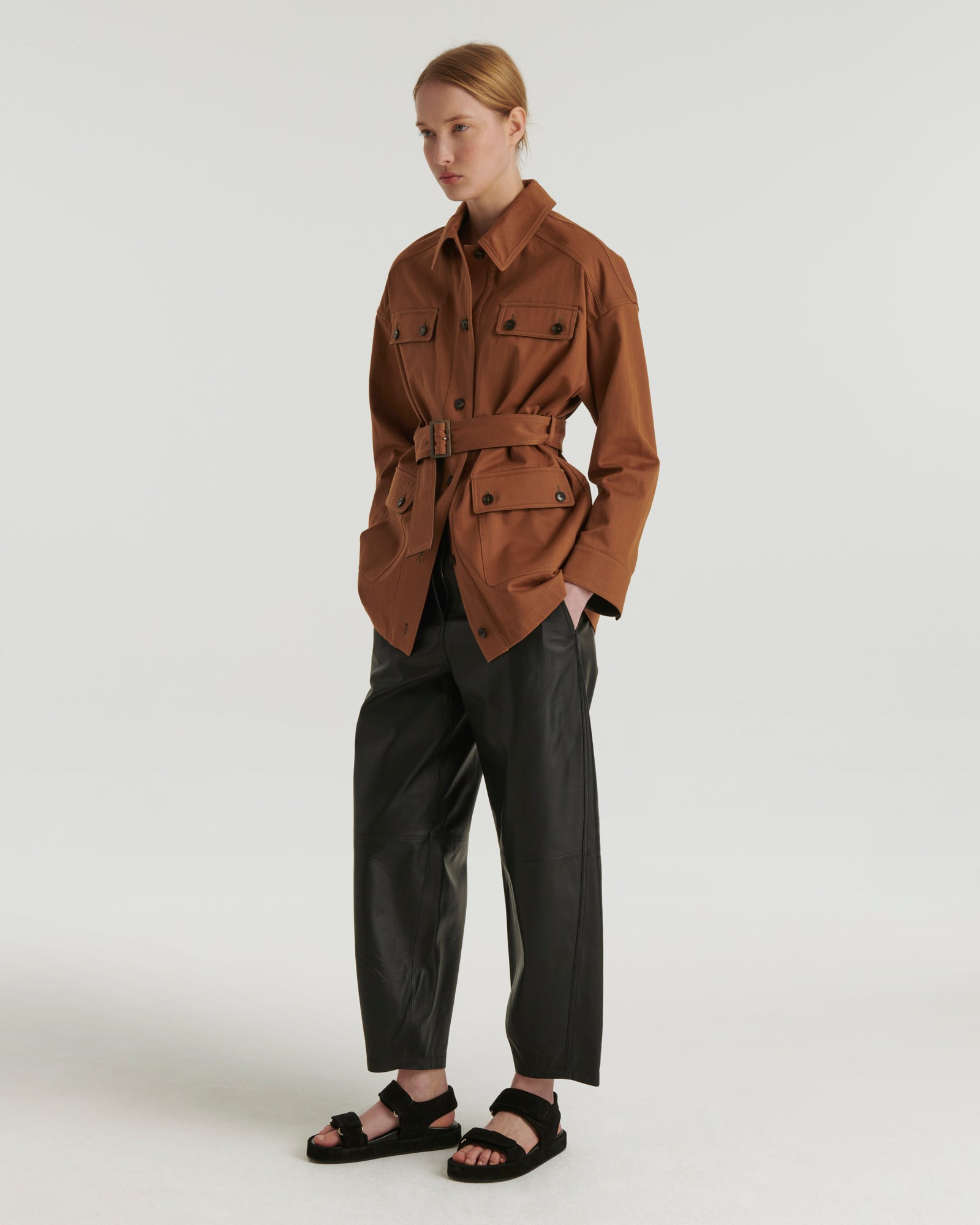 Cotton gabardine safari jacket - brown