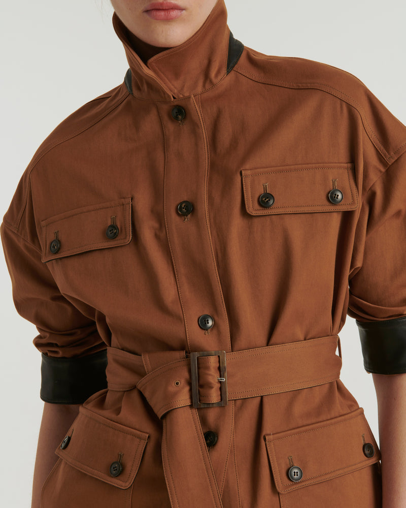 Cotton gabardine safari jacket - brown
