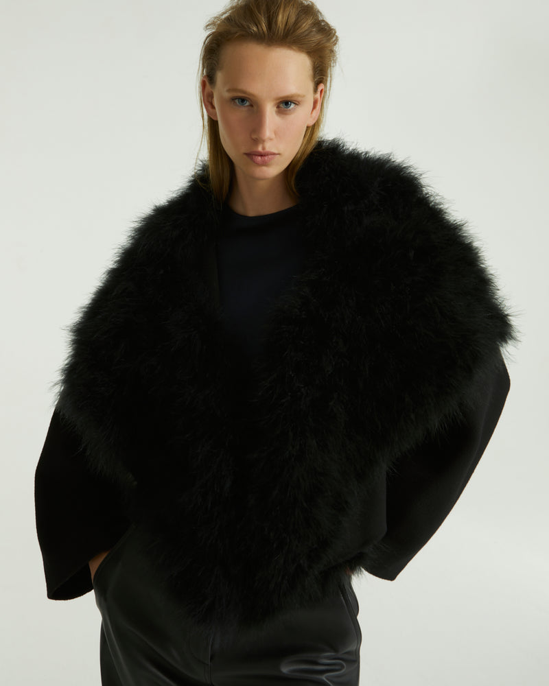 Short jacket in double-sided cashmere and feathers - black