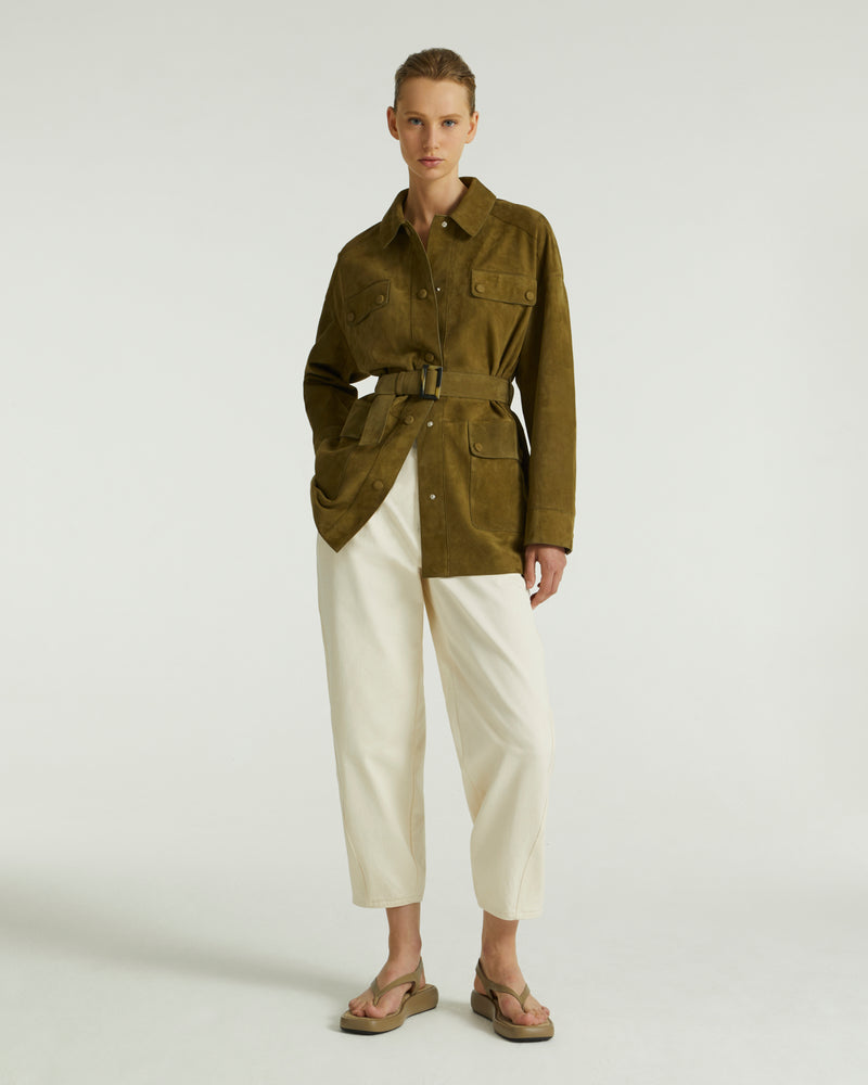 Safari jacket in double-sided velour lamb leather - khaki