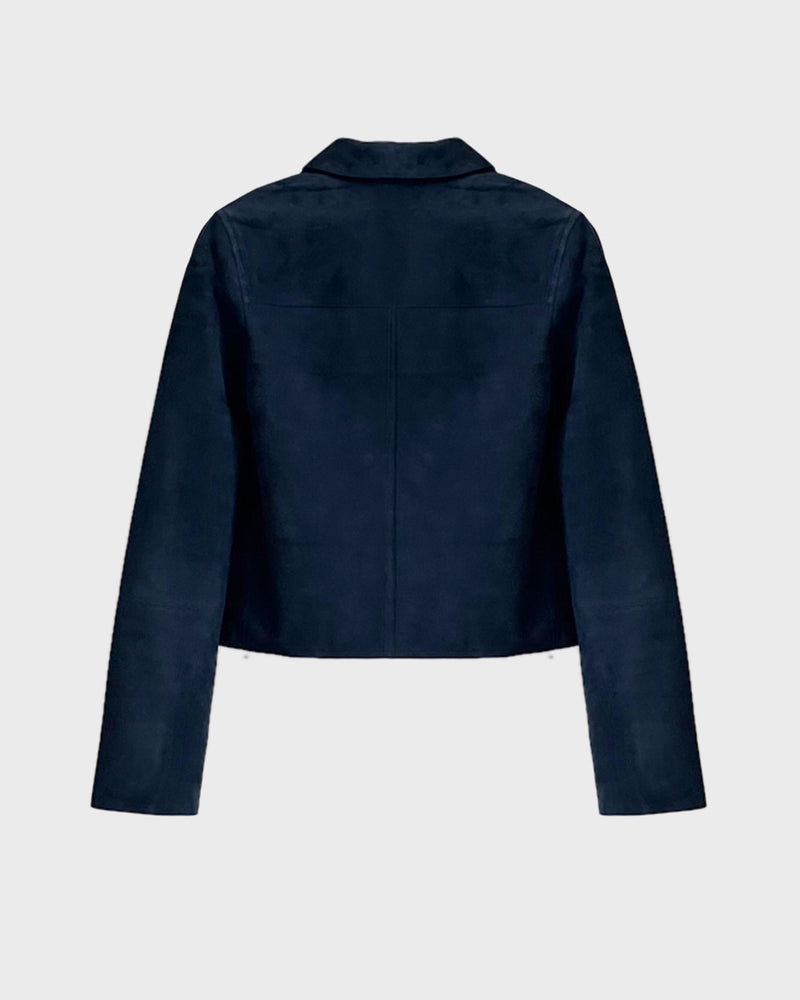 Cropped jacket in double-sided velour lamb leather - blue