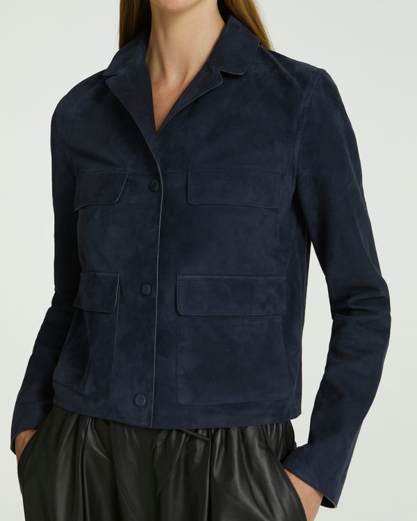 Cropped jacket in double-sided velour lamb leather - blue