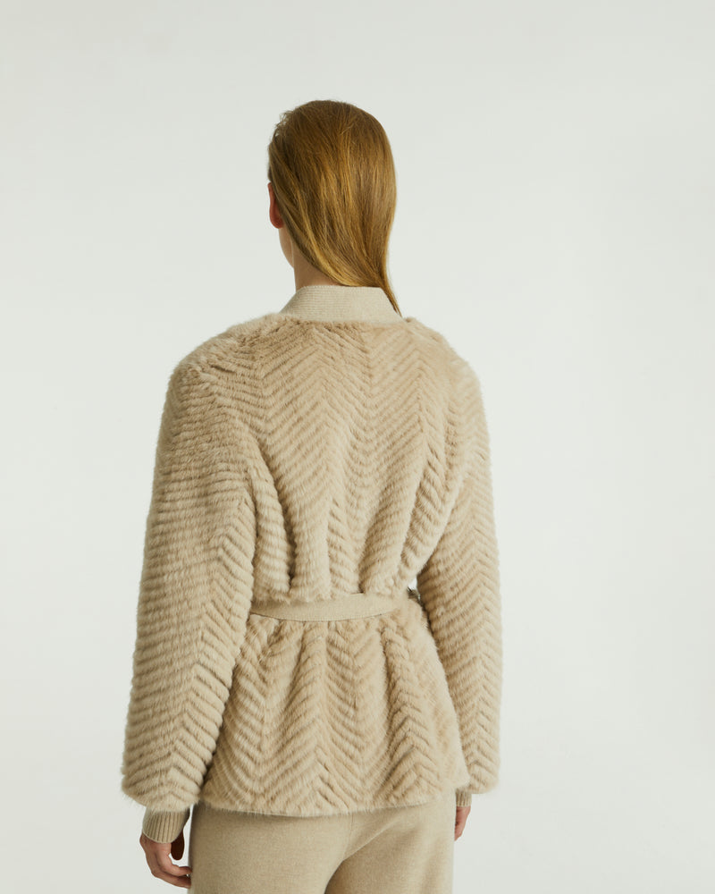 Merino knit and mink cardigan - beige