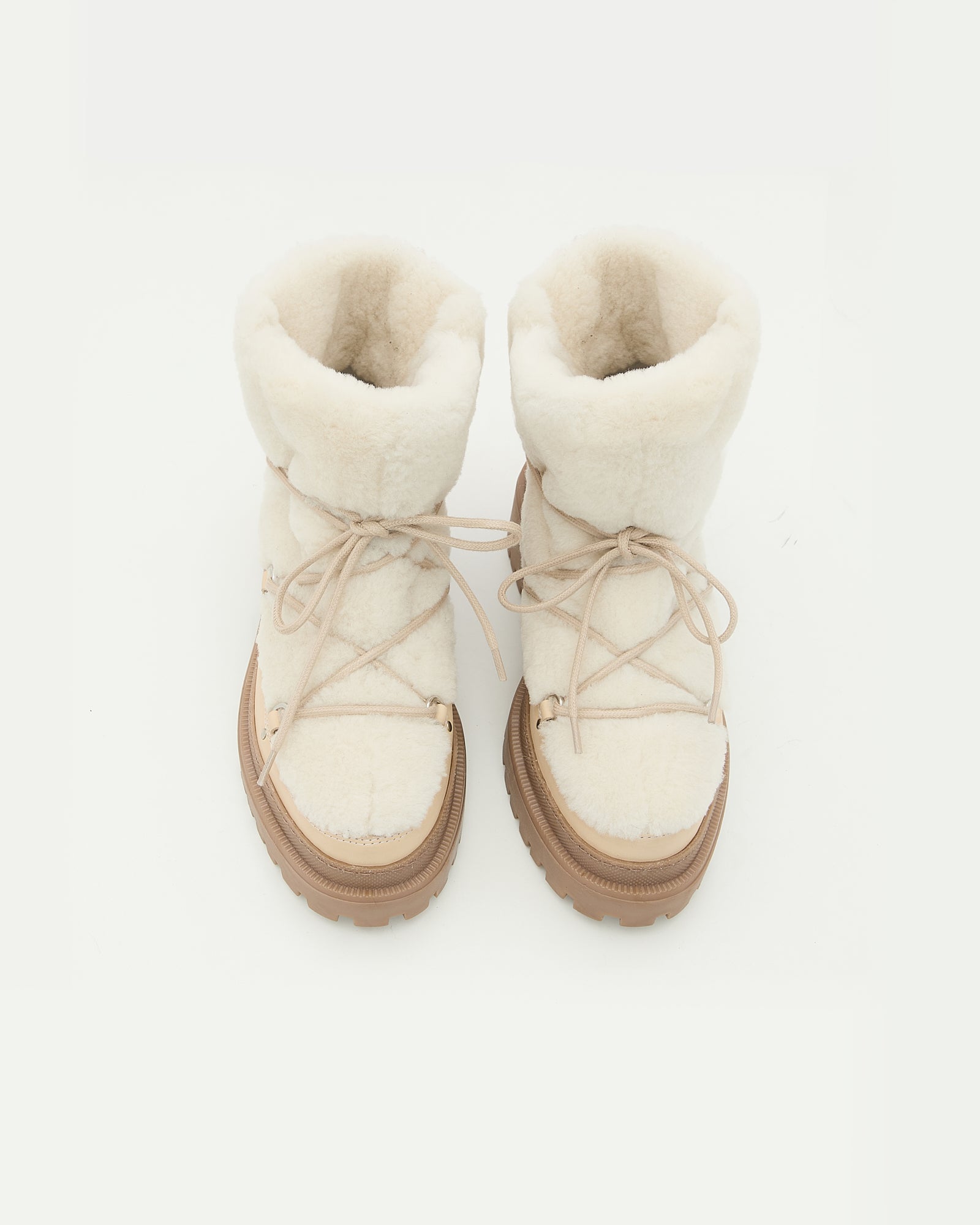 Boots lacées mi-hautes en peau lainée -Yves Salomon