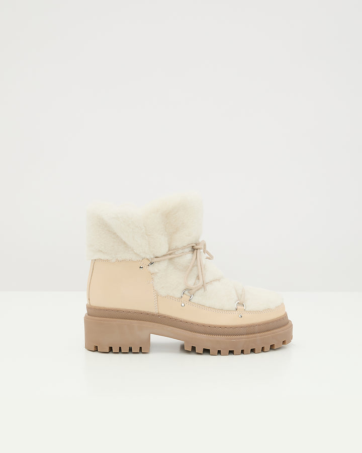 Boots lacées mi-hautes en peau lainée -Yves Salomon
