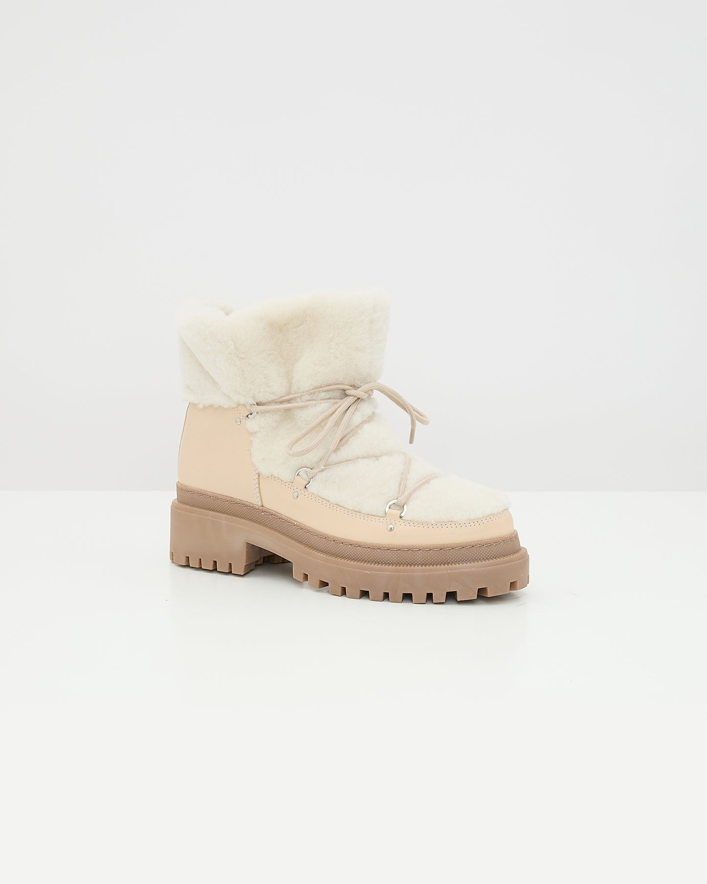 Boots lacées mi-hautes en peau lainée -Yves Salomon