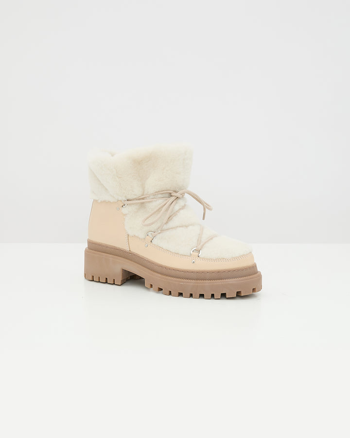 Boots lacées mi-hautes en peau lainée -Yves Salomon