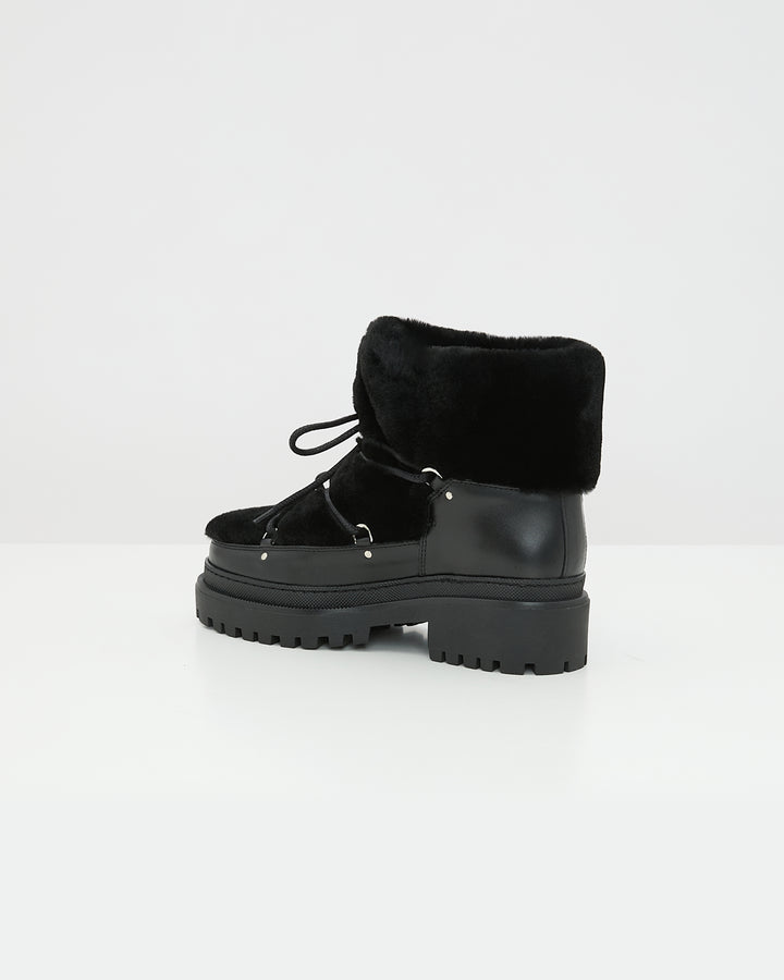Boots lacées mi-hautes en peau lainée -Yves Salomon