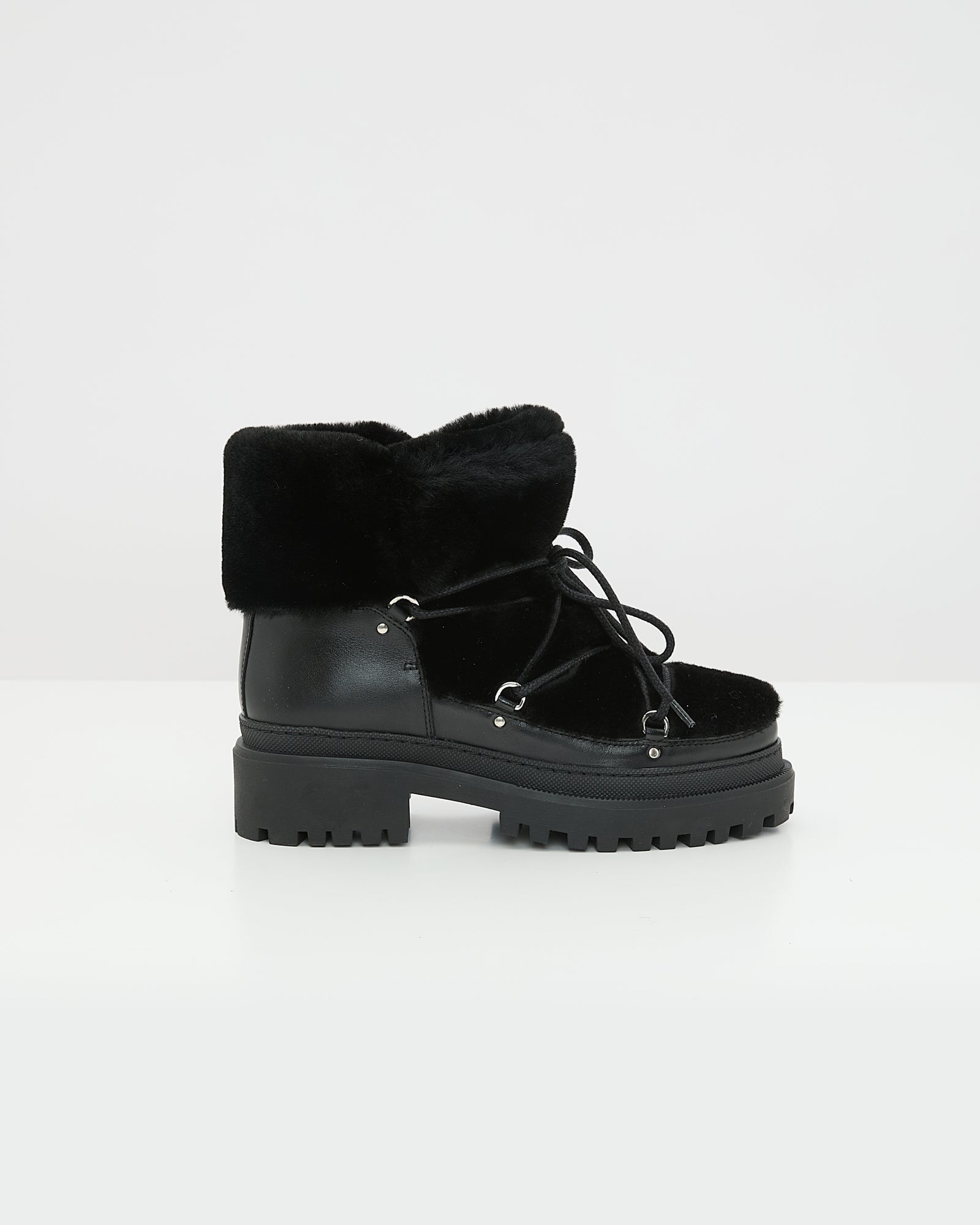 Boots lacées mi-hautes en peau lainée -Yves Salomon