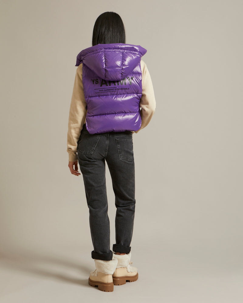 Doudoune plastron réversible en tissu technique déperlant mat et brillant