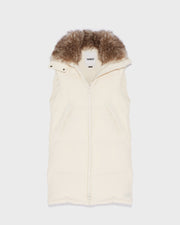 Gilet doudoune en tissu τεχνική déperlant et col en agneau à poils longs
