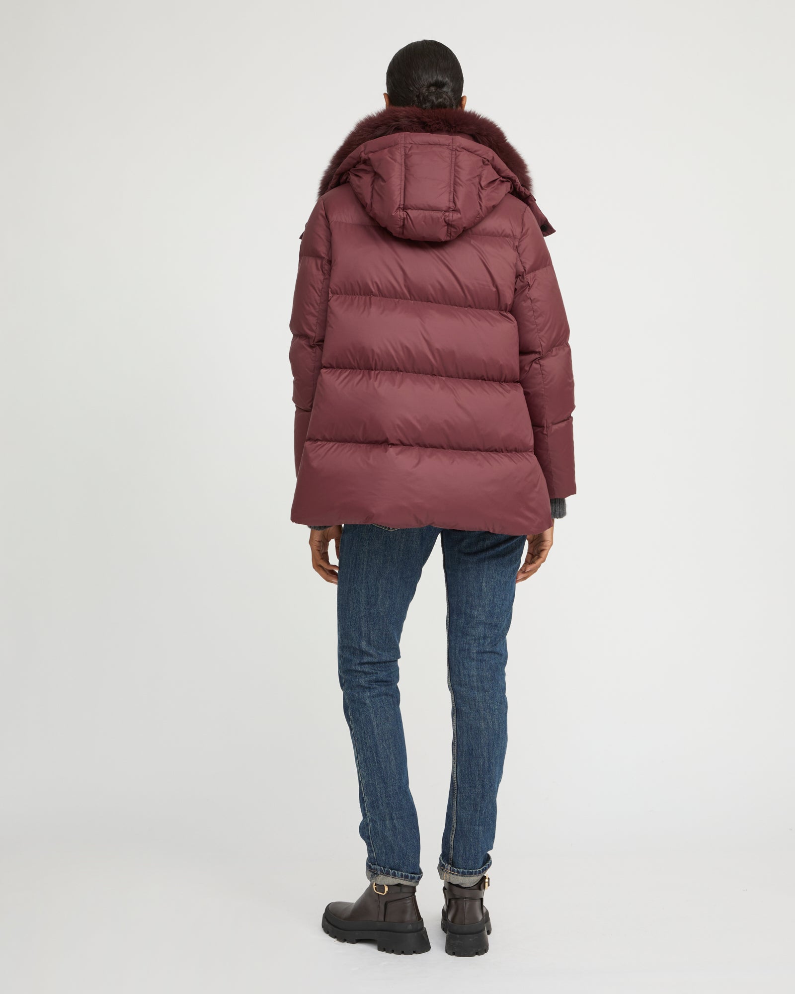 A line down jacket with fox fur - Black - Yves Salomon