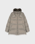 Iconic "A" line down jacket with fox fur collar