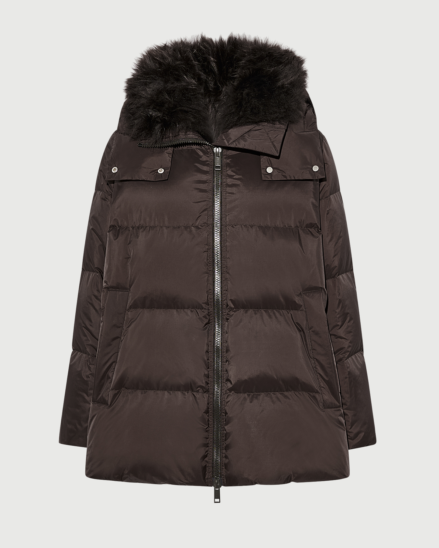 Doudoune "A" line en tissu technique imperméable avec col en agneau laine vaporeuse- Yves Salomon - Nouvelle collection Automne Hiver