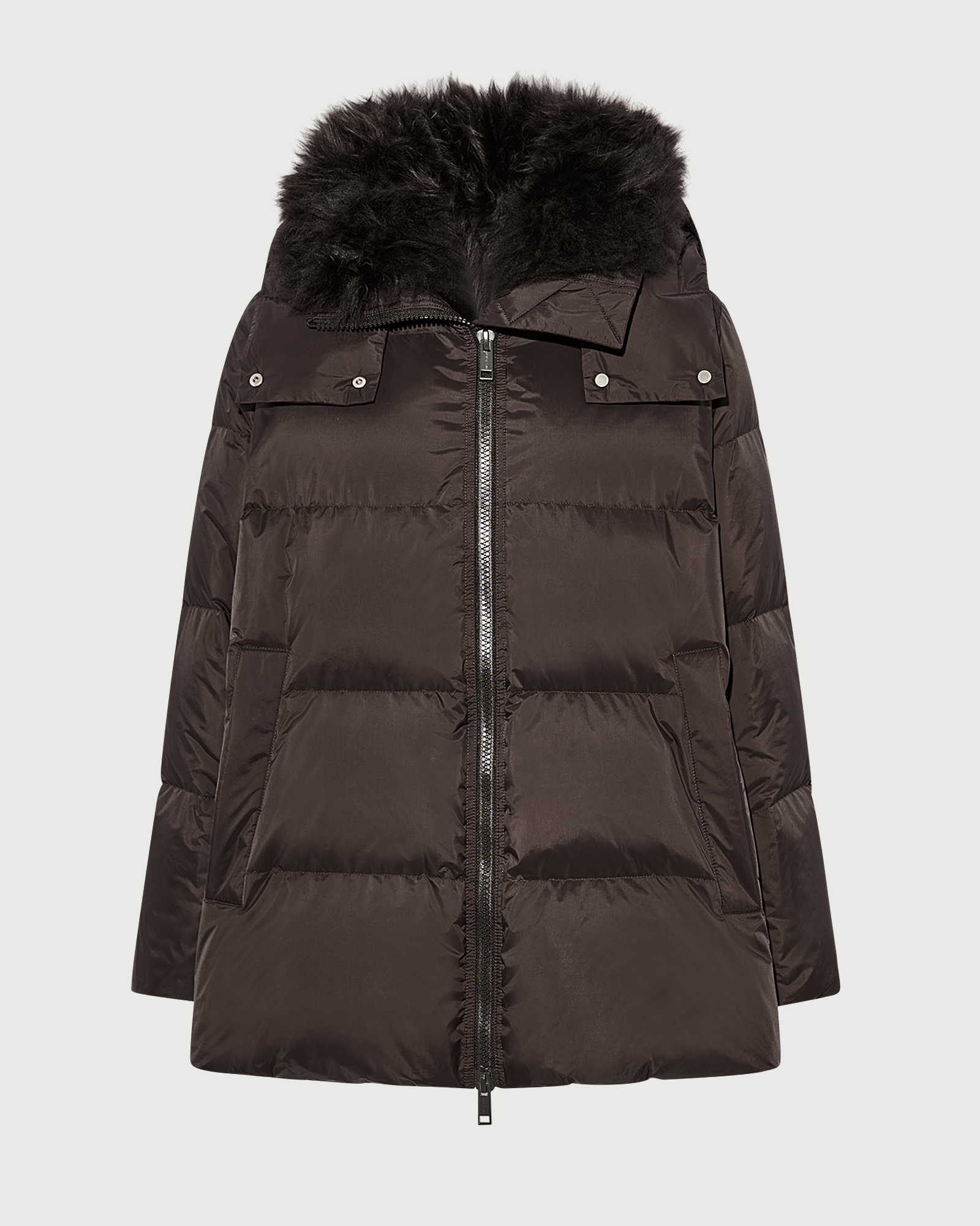 Doudoune "A" line en tissu technique imperméable avec col en agneau laine vaporeuse- Yves Salomon - Nouvelle collection Automne Hiver