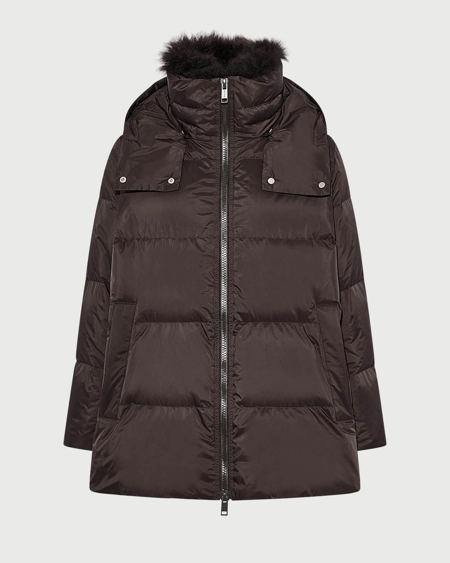 Doudoune "A" line en tissu technique imperméable avec col en agneau laine vaporeuse- Yves Salomon - Nouvelle collection Automne Hiver