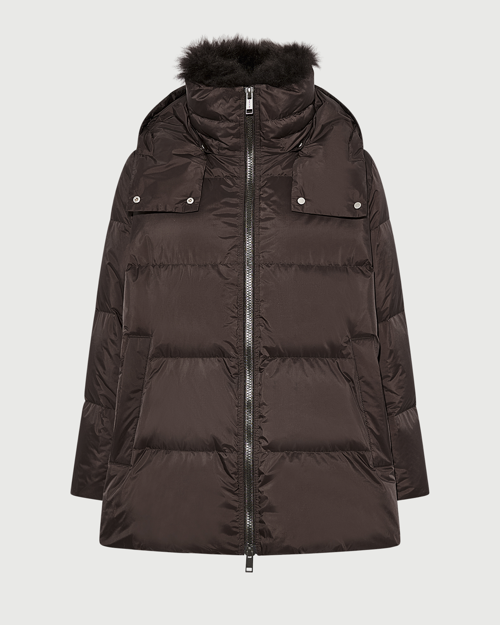 Doudoune "A" line en tissu technique imperméable avec col en agneau laine vaporeuse- Yves Salomon - Nouvelle collection Automne Hiver
